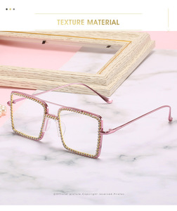 Mới thời trang sang trọng thiết kế <span class=keywords><strong>Bling</strong></span> Rhinestone kim loại kính mắt hợp thời trang vuông kim cương hình phụ nữ kính khung - Product Image 2