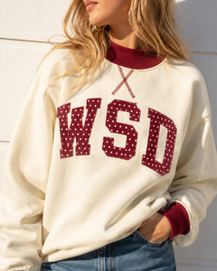 Sudadera Oversize Personalizada para Mujer con Bloques de Color, Cuello Redondo, Parche de Letras con Puntos Cosidos, Estilo Vintage Streetwear - Product Image 1