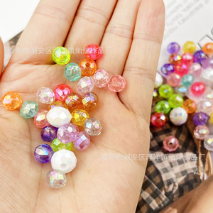 Acrylic Faceted Flat Beads 8mm Iridescent Color For Bracelet Making Jewelry Components - Product Image 1