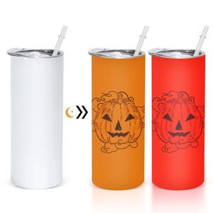 20oz Sublimation Straight Tumbler Halloween Glow in the Dark Fluorescent <b>Cup</b> Stainless Steel <b>Insulated</b> White Change Green Blue - Product Image 1