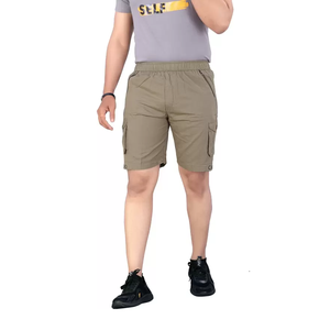 Short cargo décontracté taille haute en coton pour hommes, pantalon élastique de couleur unie, taille plus, élasthanne personnalisé, vente en gros pour l'été - Product Image 1