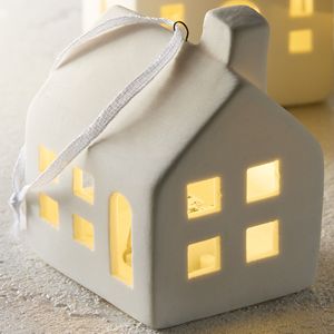 Bulk Cheap White Porcelain LED <strong>House</strong> Ornament <strong>Christmas</strong> Hanging Ceramic Decorations - Product Image 6
