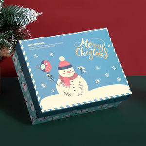 <b>Christmas</b> Gift <b>Boxes</b> Set Red Blue Rigid Paperboard With Snowman Reindeer Gold Foil Design Recyclable For Holiday Gifting - Product Image 4