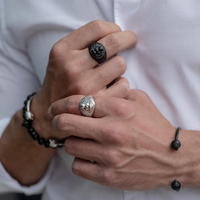Goldix Bague tête de lion en or 18 carats Bague tendance en acier inoxydable plaqué argent Bagues noires pour enfants