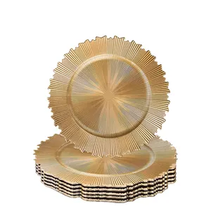 13 polegadas Sunburst Gold Round Plastic Charger Placas para Jantar Servir Recepção Mesa Jantar