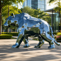 Sculpture de panthère en acier inoxydable poli miroir BZY, statue de léopard moderne pour jardin extérieur, art de pointe, vente en gros B2B