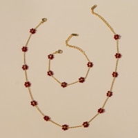 Ensemble collier et bracelet bohème transfrontalier fait main avec perles de rocaille colorées et fleurs