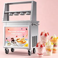 Máquina Comercial Industrial para Hacer Yogurt Frito, Máquina Manual para Hacer Helado Frito en Rollo, Máquina Tailandesa para Hacer Helado Frito