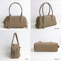 Nouvel Arrivage Sac Bowling Femme en Cuir Véritable avec Fermeture Éclair et Poignée Supérieure, Style Urbain Minimaliste, Durable et Portable