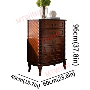 Armoire de rangement étroite à 5 tiroirs, organisateur <span class=keywords><strong>haut</strong></span> avec finition cerisier et détails sculptés, compacte pour salon, entrée, bureau à domicile - Product Image 3
