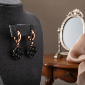 Black CZ Dangle Clip On Circle Shape Dangle Pendientes Turco Venta al por mayor 925 Sterling Silver Fine Jewelry - Product Image 3
