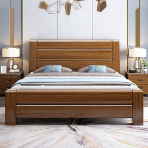 Lit en bois massif noyer 1,5m 1,8m avec rangement, sommier haute, mobilier de chambre principale, nouveau style chinois, tout en bois massif - Product Image 1