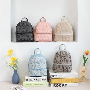 Mochila pequeña de poliuretano para mujer, bolso de hombro multiusos informal con cierre de cremallera y estampado de letras, novedad de 2023 - Product Image 1