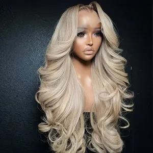 Ash <strong>Blonde</strong> Lace Frontal Human <strong>Hari</strong> Wigs 100% Cuticle Aligned Virgin Hair Glueless Natural Wave Human Hair Wig for Women - Product Image 4