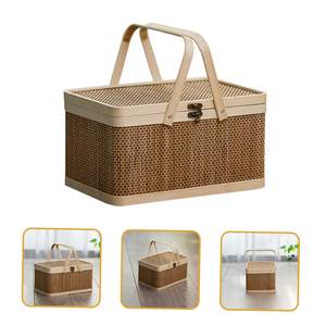 맞춤 디자인 우븐 천연 나무 피크닉 바구니 테이블 옻칠 보온 가방 타원형 위커 피크닉 세트 - Product Image 3