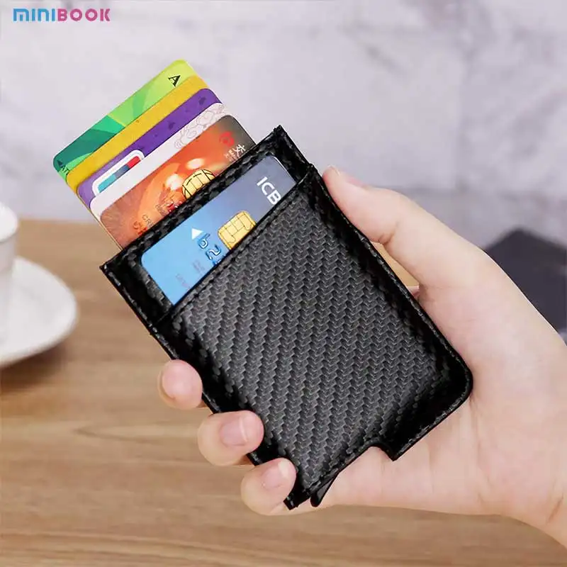 Minibook गर्म बेच कस्टम बटुआ आरएफआईडी विरोधी स्कैन पु चमड़े के कारोबार के साथ पॉप अप क्रेडिट कार्ड धारक चुंबकीय पैसे क्लिप