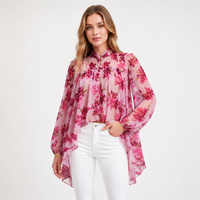 Chemisier à manches courtes pour femme, col en R, ruban, fleurs, rouge cerise, pour le bureau, décontracté, chic, élégant, printemps/été 2026