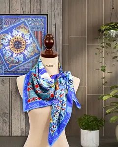 Pañuelo de seda azul para mujer, pañuelo de diseñador a la moda, nuevo, A6