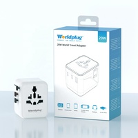 Worldplug GaN 20W USB Adaptateur de chargeur de voyage International Universal World Plug pour ordinateur portable Compatible avec les fonctions PD & QC3.0