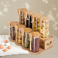 Pot en verre borosilicate avec couvercle en bambou et cuillère – Récipients transparents pour le stockage alimentaire (thé, biscuits, farine, riz) – Idéal pour le garde-manger