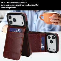 Étui de téléphone en cuir PU avec support rabattable et fente pour cartes pour iPhone 17 16 15 14 13 12 11 Pro Max, design professionnel, étui portefeuille pour téléphone dans un sac OPP