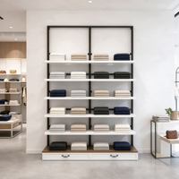 Étagère blanche à 6 niveaux avec poteaux noirs, présentoir à vêtements pliable, armoire de rangement pour vêtements, usage commercial