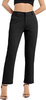 Pantalon décontracté pour femme, coupe droite classique, taille élastique, devant plat, confortable, avec poches, longueur intégrale, motif uni