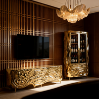 Buffet de luxe haut de gamme en métal doré, acier inoxydable, meuble de rangement pour salle à manger, design italien, mobilier de villa