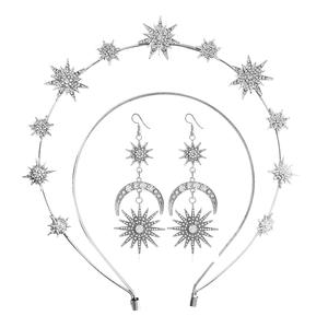 Corona Luna <span class=keywords><strong>Estrellas</strong></span> Accesorios para el cabello Boho Boda Nupcial Postizo con aleación chapada en oro Cristal Único Estilo bohemio Horquilla - Product Image 2