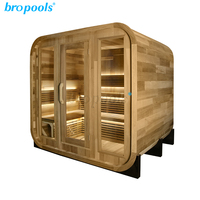 Bropool Moderne Massivholz-Sauna aus Hemlock mit Elektroheizung, Computersteuerung, 6KW Nass-/Trockendampf, Vordere Veranda für Villa/Fitnessraum