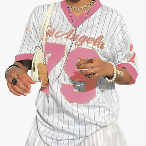 Camiseta Deportiva Vintage Holgada con Cuello en V y Rayas, Manga Corta, Estilo Urbano, Chaqueta de Moda, Top Deportivo, Top de Moda Urbana - Product Image 6