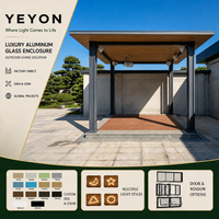 Yeyon OEM Serre en verre autoportante à toit plat, avec plafond à effet bois, pour cour de villa ouverte, avec colonnes lumineuses, pour extérieur