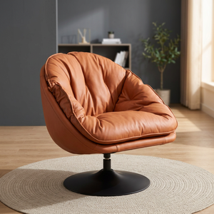 Sillón Moderno de Piel Sintética con Base Metálica Giratoria, Mueble de Salón con Respaldo Sólido y Asiento Cómodo para el Hogar - Product Image 2
