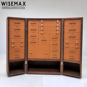 WISEMAX FURNITUREイタリアのライト高級ジュエリーツールキャビネットホーム家具ウォールナットレザー収納キャビネットヴィラリビングルーム用