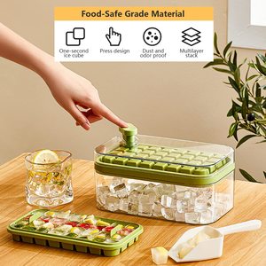 Summer DIY <strong>Ice</strong> <strong>Cube</strong> Tray Mold 2 Pack Freezer Custom 64 Grids Plastic <strong>Ice</strong> <strong>Cube</strong> Trays With Lid and Bin with Container - Product Image 6