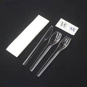 Cubiertos de plástico transparente, cuchara, tenedor y cuchillo de línea aérea PS