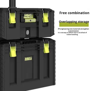 Heavy-Duty Waterproof <strong>Rolling</strong> <strong>Tool</strong> <strong>Box</strong> with Off-Road Wheels, Stackable Organizer Storage System, Industrial-Grade Black Green - Product Image 4