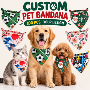 Bandana pour chien personnalisé, imprimé double face, en polyester, avec logo, pour chiens et chats de petite et grande taille, vente en gros, 100 pièces - Product Image 1