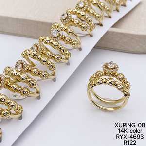 XUPING Jewelry Wholesale 14K Gold Color Plated Iced Out Stone Bridegroom Bridal Fashion Women Men a Pair <strong>Couple</strong> Wedding <strong>Ring</strong> <strong>Set</strong> - Product Image 2