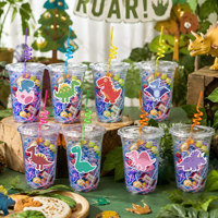 Lot d'autocollants DIY de dessins animés Dinosaures et Océan pour gobelets en plastique, décorations de fête d'anniversaire pour enfants, cadeaux de remerciement et remplisseurs de sacs cadeaux