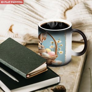 Mug magique 11oz en céramique noire givrée, changement de couleur activé par la chaleur, motif panier de Pâques avec lapin - Product Image 3