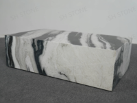 Table basse cube moderne de luxe en marbre blanc Panda SH STONE, design rectangulaire bas, mobilier de salon