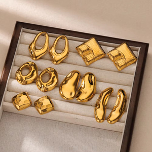 Gioielli di moda in acciaio inox irregolare orecchini in acciaio inox all'ingrosso orecchini placcati oro orecchini Chunky - Product Image 1