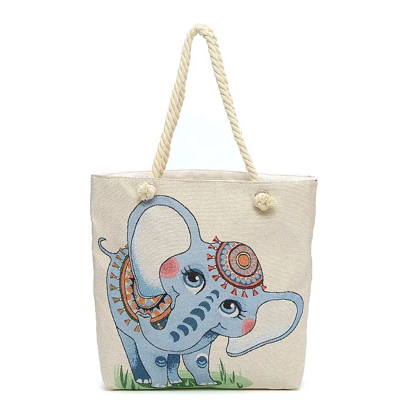Nette Trend Leinwand Thai Leinen Schulter tragbare lässige Elefant Jacquard neue große Kapazität Damen handtaschen Strand Einkaufstasche