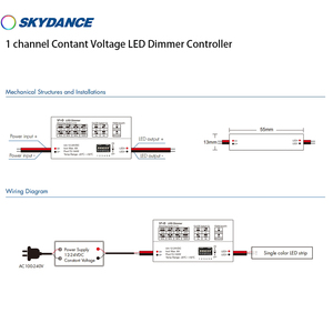 Skydance V1-D 72W/<span class=keywords><strong>144W</strong></span>(12V/24V) 1 kênh <span class=keywords><strong>Mini</strong></span> Điện áp không đổi <span class=keywords><strong>LED</strong></span> dimmer điều khiển cho duy nhất <span class=keywords><strong>LED</strong></span> Strip - Product Image 4