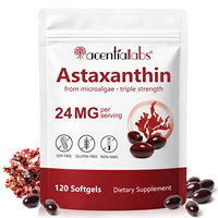 Acentiallabs Complément alimentaire antioxydant de qualité alimentaire 24 mg d'extrait d'astaxanthine en capsules molles pour la fermeté et l'élasticité de la peau