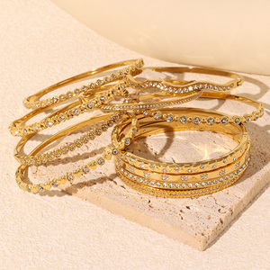 Yüksek Kalite Paslanmaz Çelik Altın Kaplama Parlak Bilezik Kararmayan Kübik Zirkon Bileklik Kadınlar İçin Parlak Takı - Product Image 5