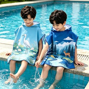 Serviette <span class=keywords><strong>de</strong></span> <span class=keywords><strong>plage</strong></span> poncho pour enfants avec impression par transfert thermique personnalisée, tissu éponge doux et respirant, très absorbant, serviette <span class=keywords><strong>de</strong></span> bain à capuche pour enfants - Product Image 1
