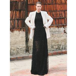 Blazers blancs de haute qualité pour femmes coupe droite à manches longues Jacquard de sable vêtements décontractés pour femmes avec décoration de boutons - Product Image 1