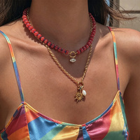 Collier ras du cou coloré pour femmes, collier de perles en pierre naturelle avec pendentif en cristal, bijoux bohèmes en résine